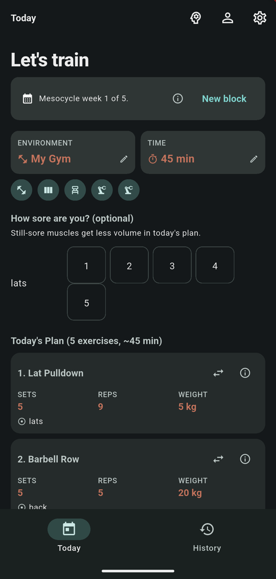 True North — today's training plan on a dark screen